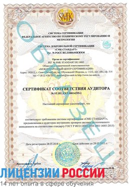 Образец сертификата соответствия аудитора №ST.RU.EXP.00014299-1 Каменоломни Сертификат ISO 14001